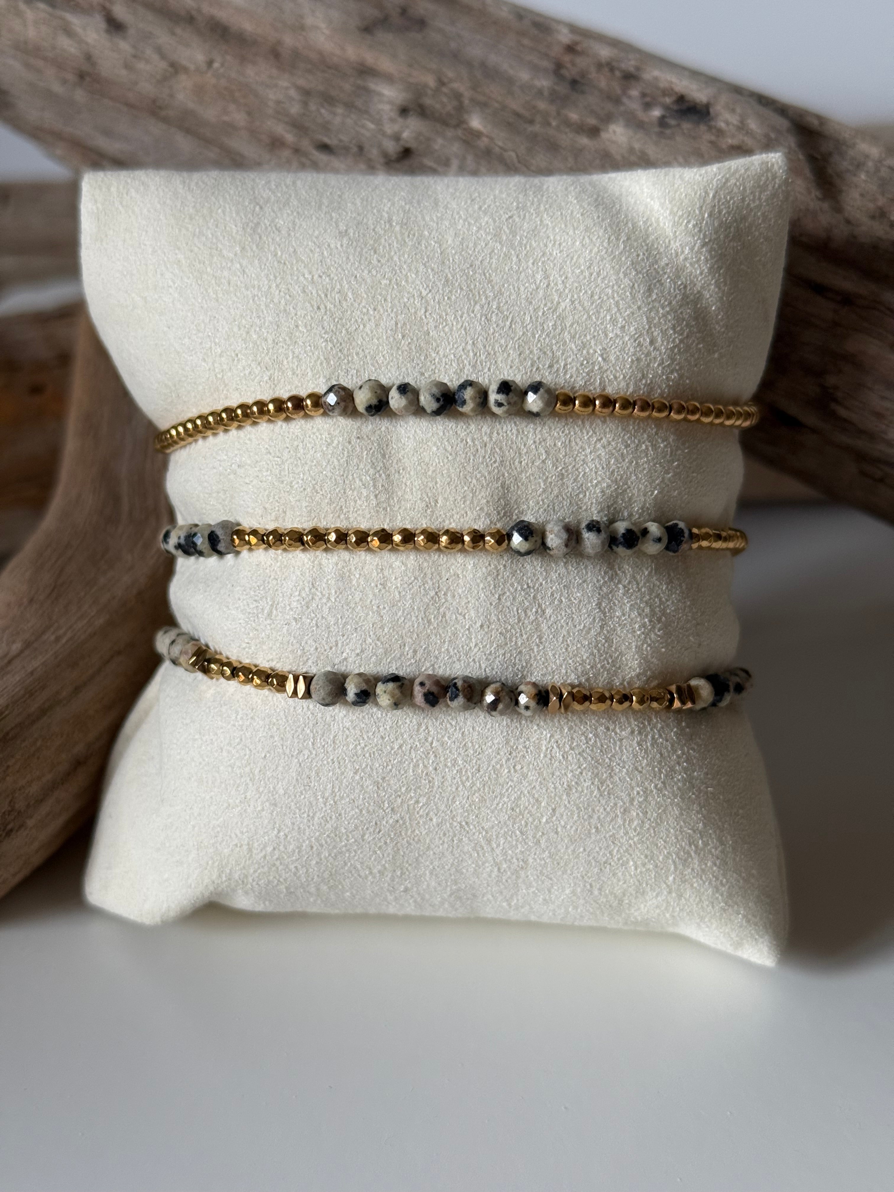 Bracelet Léna doré Jaspe Dalmatien