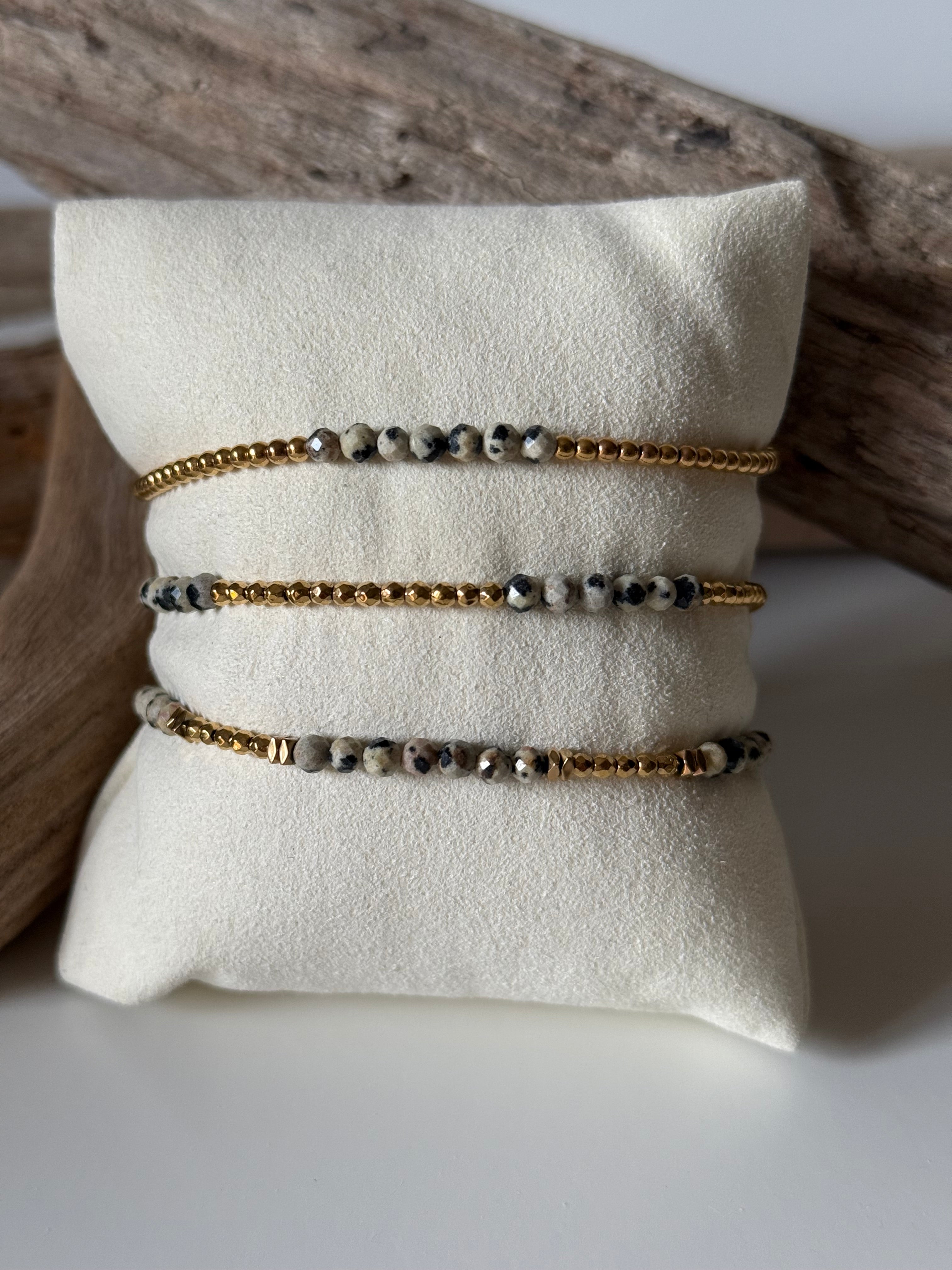 Bracelet Lila doré Jaspe Dalmatien