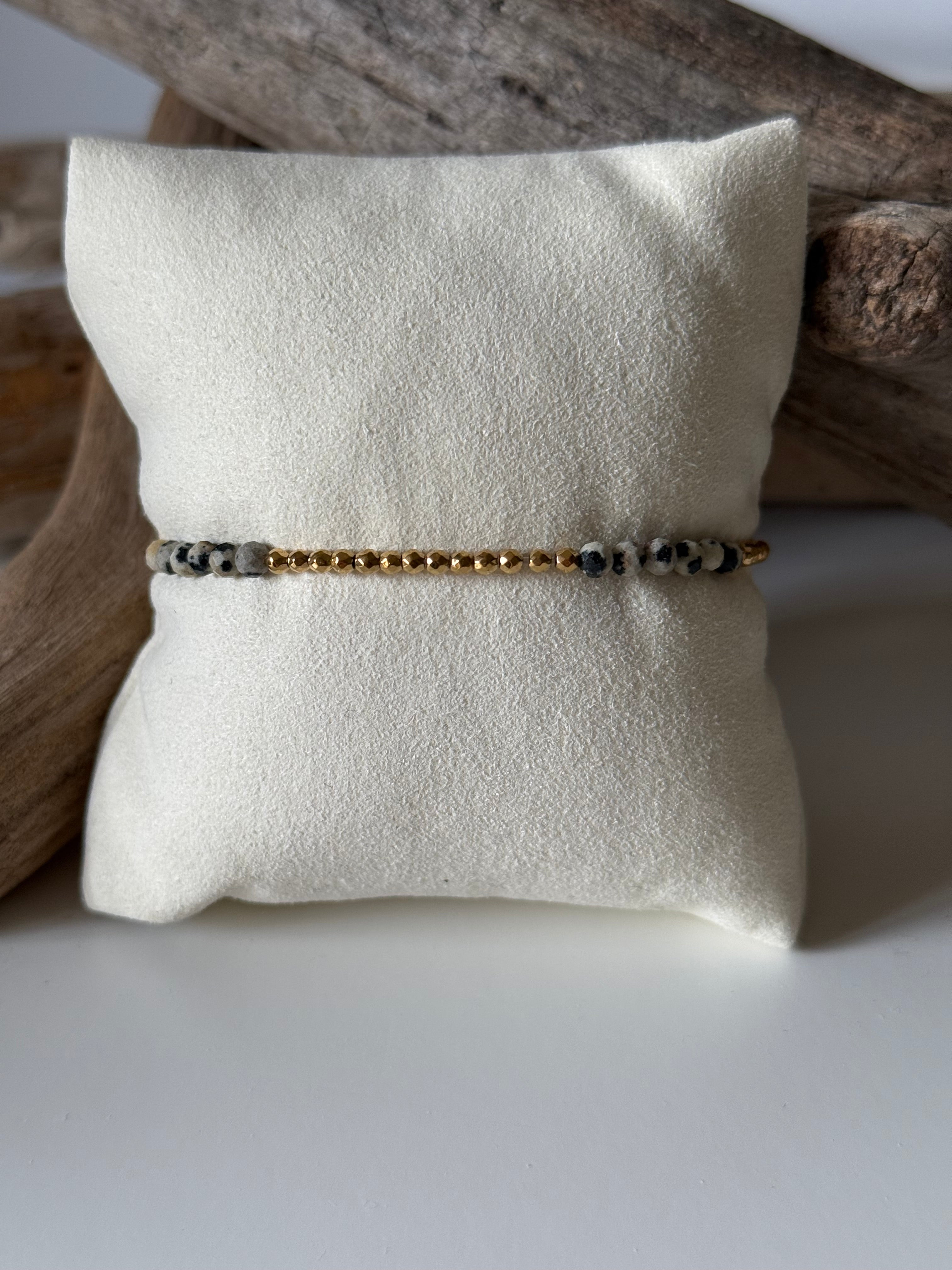 Bracelet Lila doré Jaspe Dalmatien