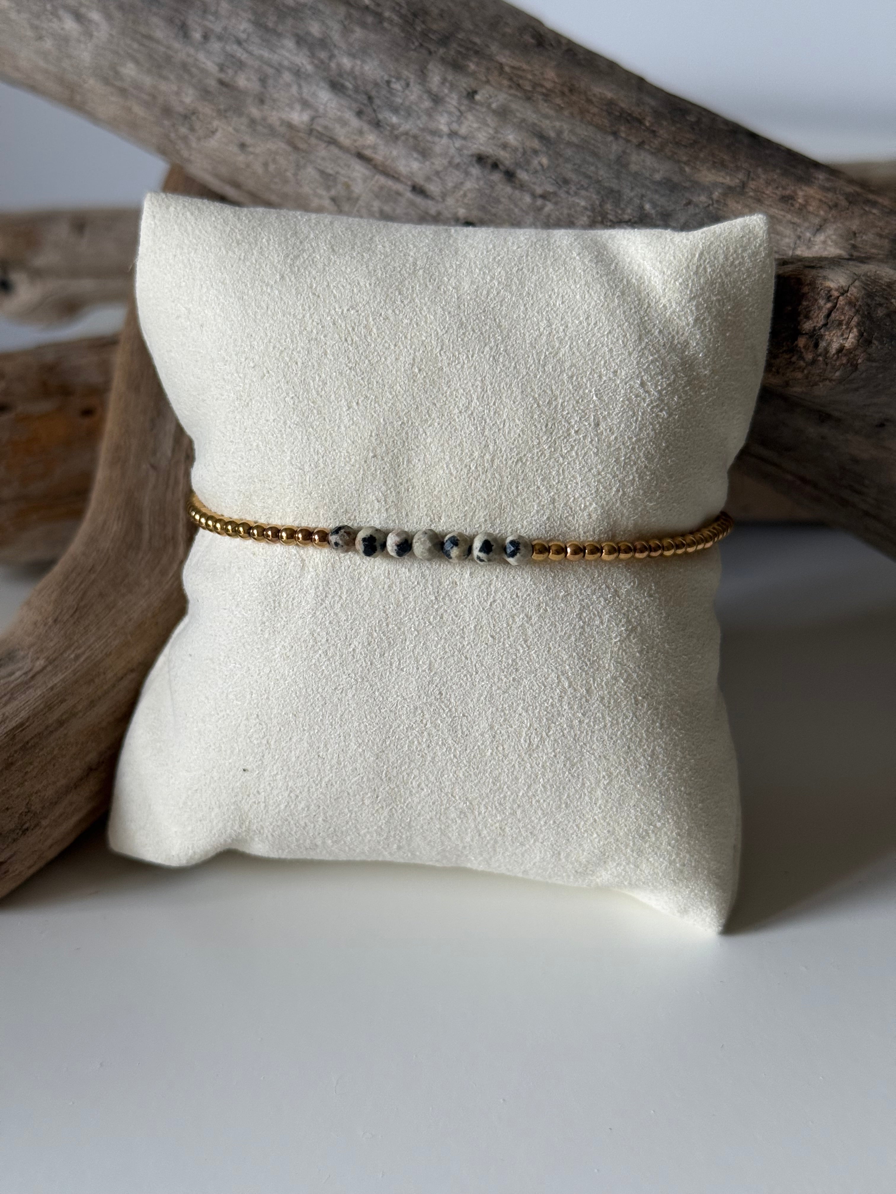 Bracelet Léna doré Jaspe Dalmatien