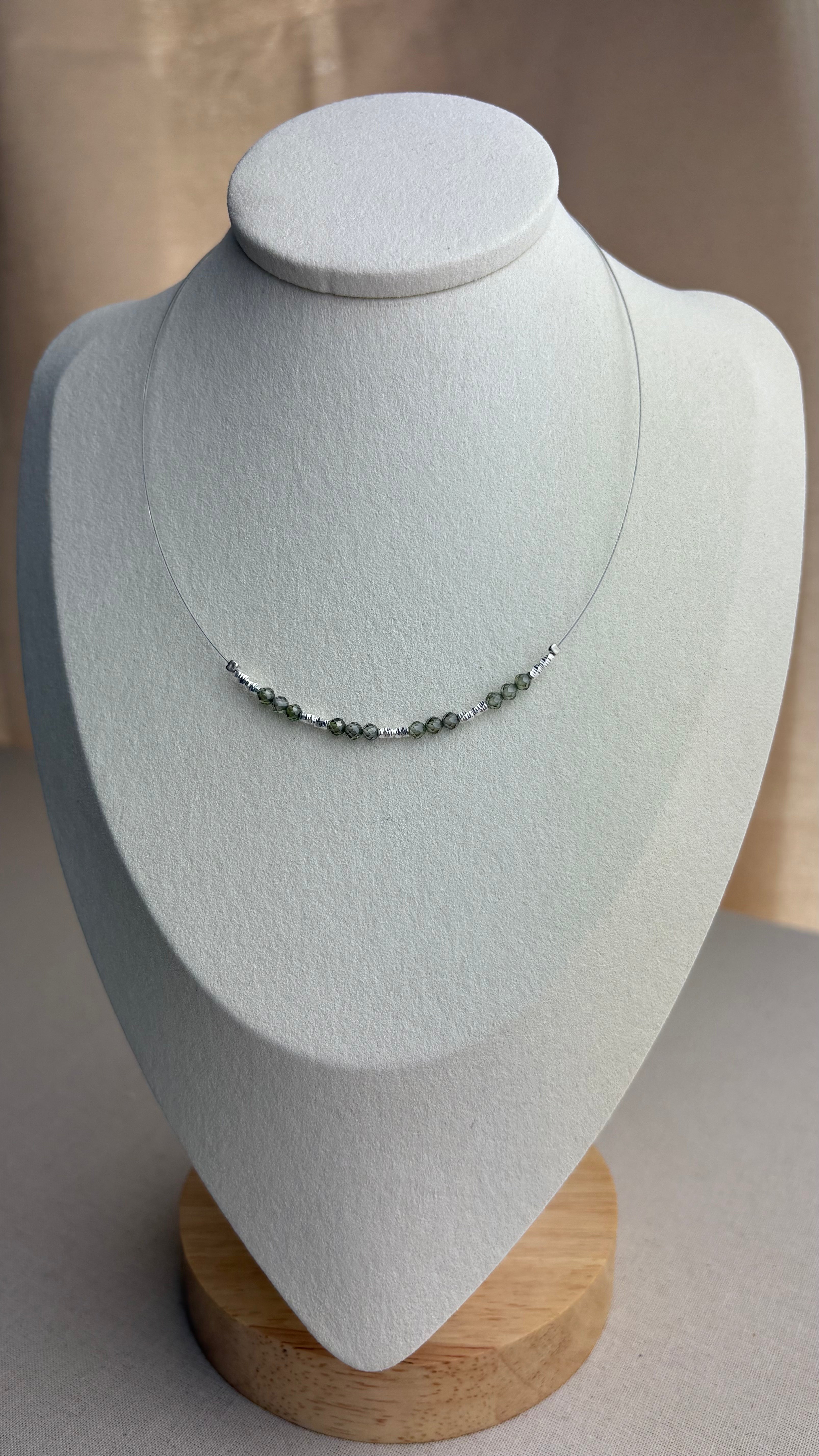 Collier ras de cou Argent 925 Zirconium Kaki